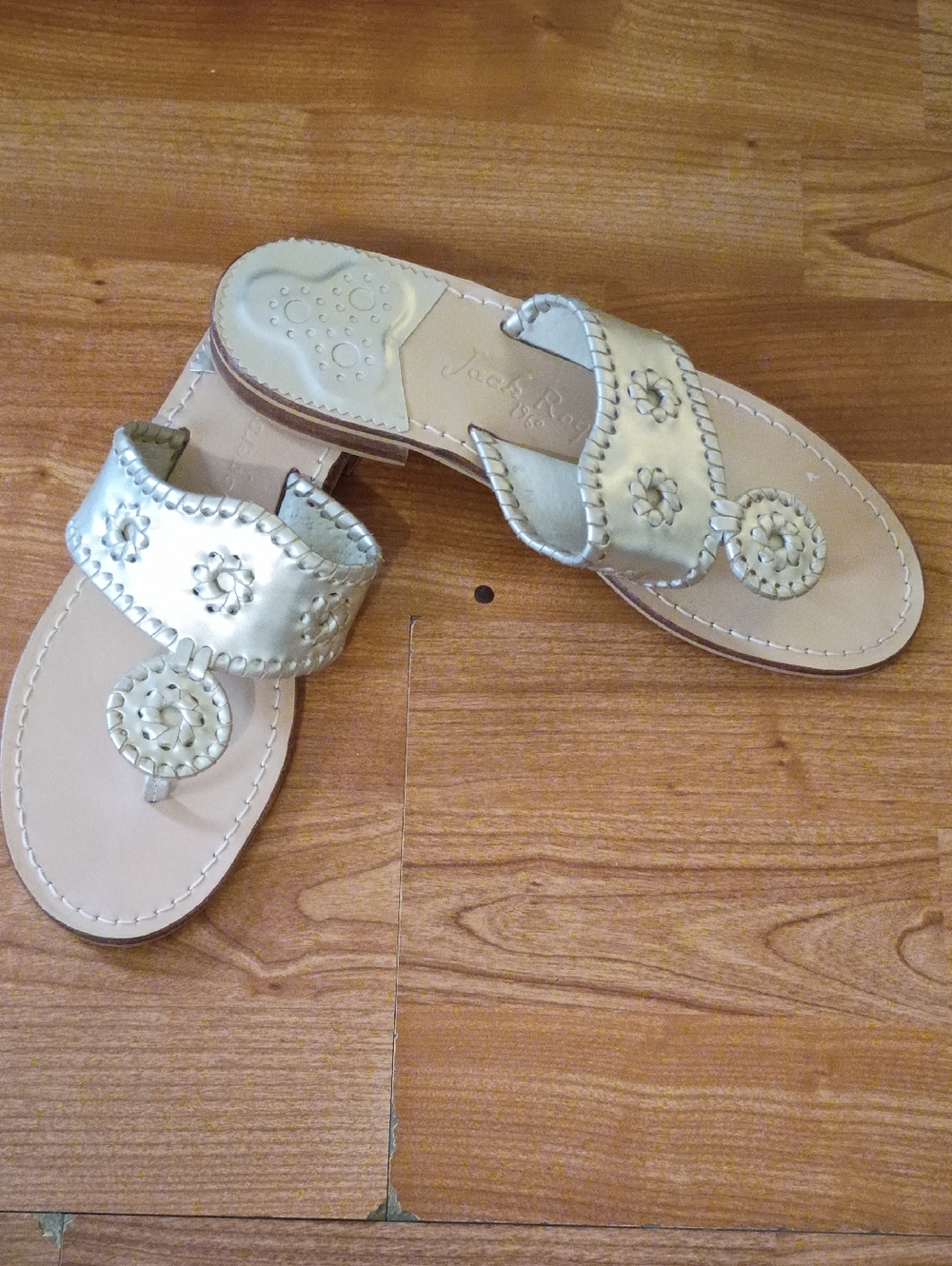 Jack Rogers Metallic Gold Whipstitch Slide Sandals